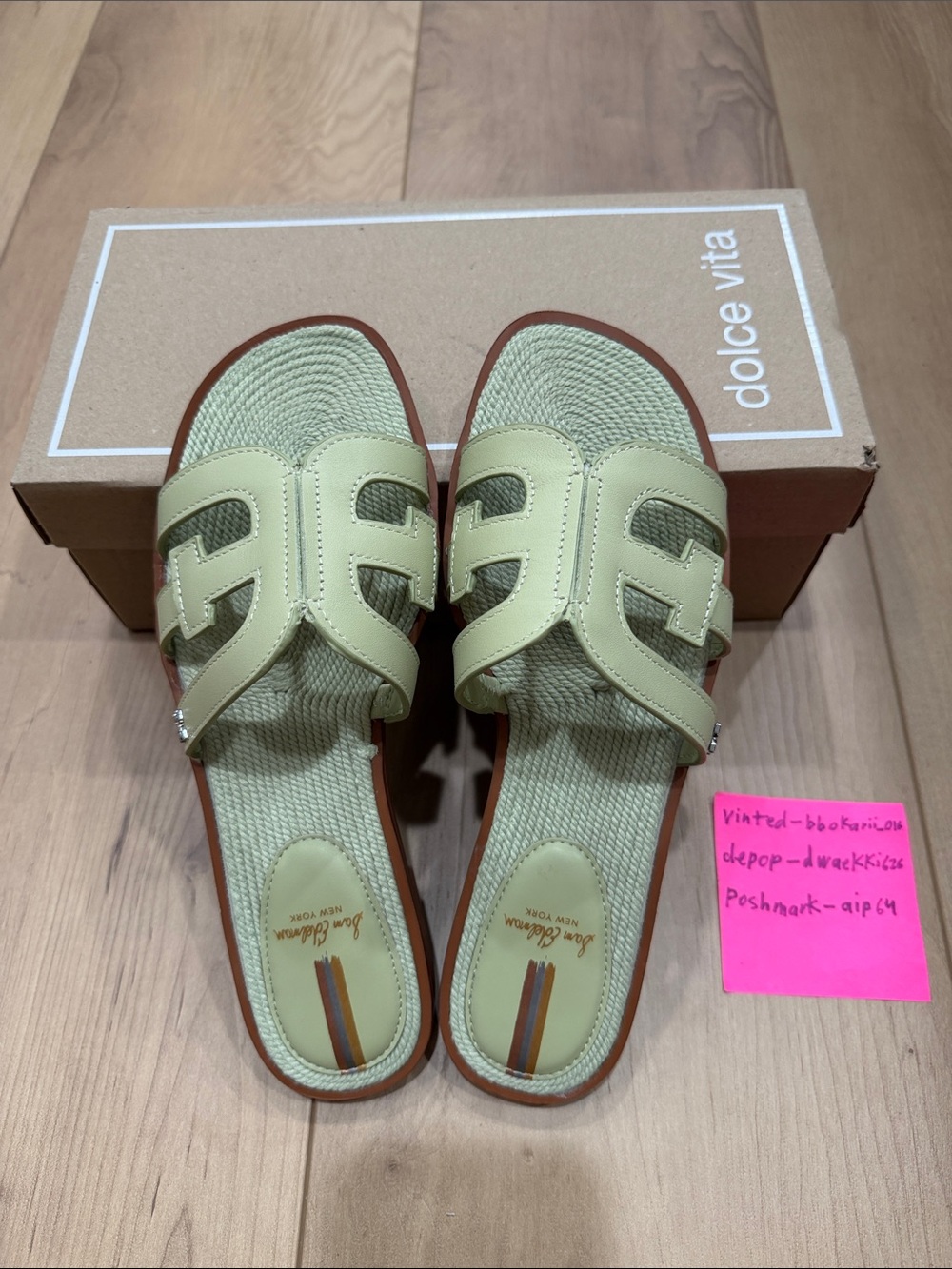 Sam Edelman Light Green Slide Sandals with Cutout Straps New Without tags